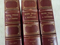 Mark Twain: A Biography by Paine 3 Antique Fine Binding Red Leather Books