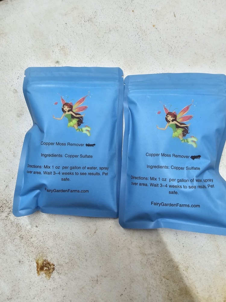 Two Bags of Copper Sulfate Moss Remover Powder, For Roofs Ponds Sidewalks 6oz Ea