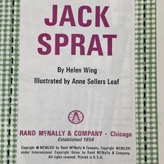 JACK SPRAT book Helen Wing & Anne Leaf Rand McNally HB Big Edition 1966