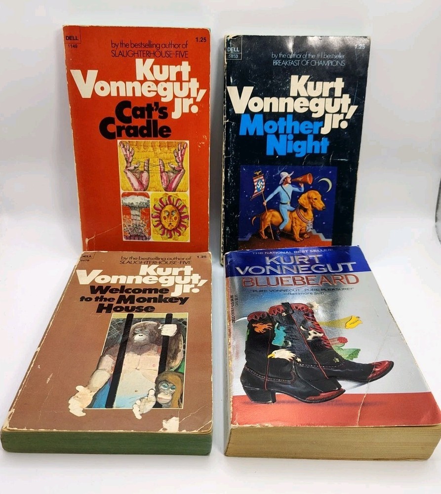 4 Kurt Vonnegut Books Vintage Sci-Fi Mother Night Cat’s Cradle Bluebeard Monkey