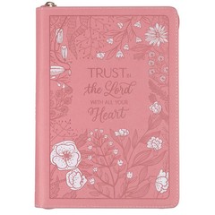Pink Vegan Leather Zipped Journal, Inspirational Notebook Trust in the Lord