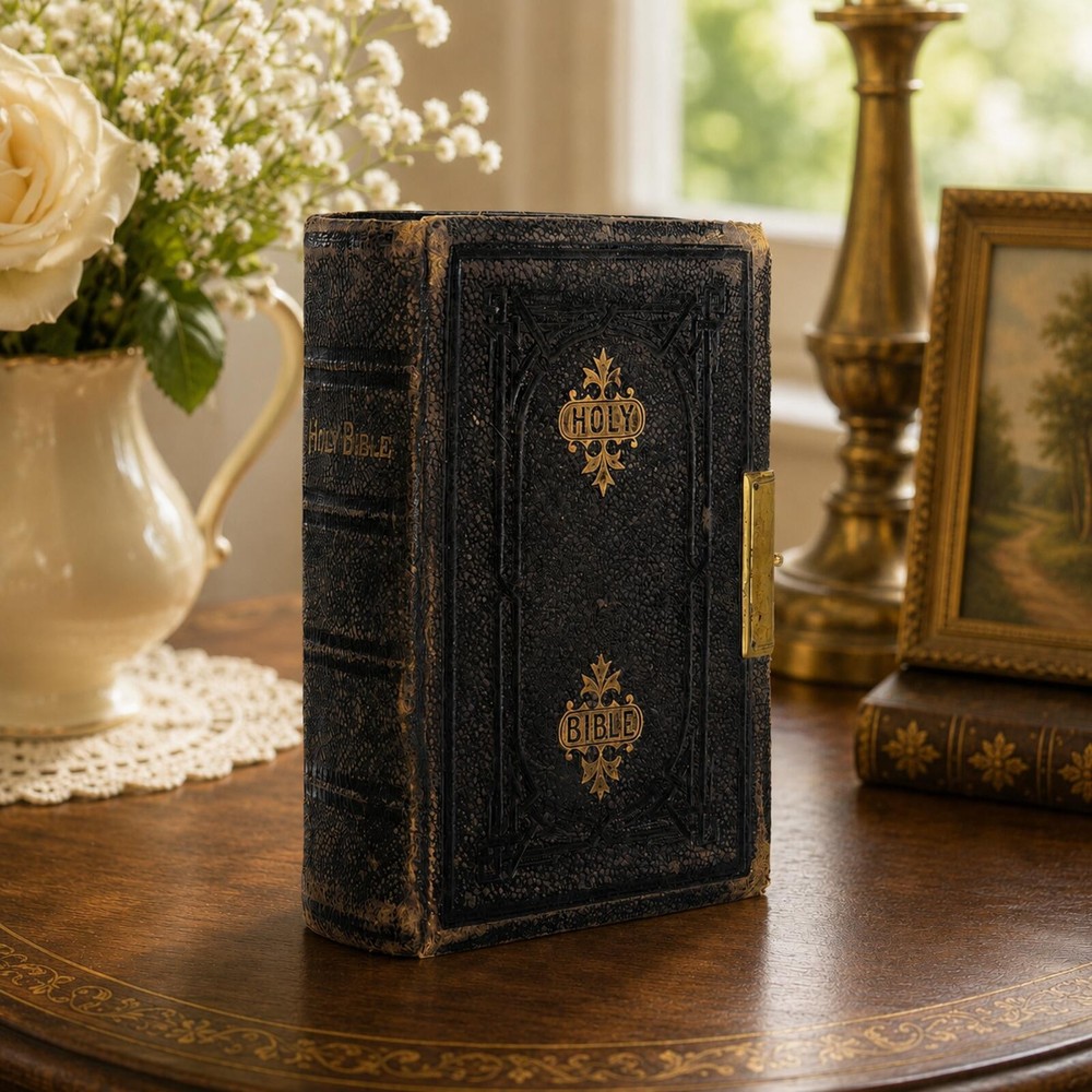 Antique Holy Bible Pocket Bible 1878 Inscription Leather Bound with Brass Clasp