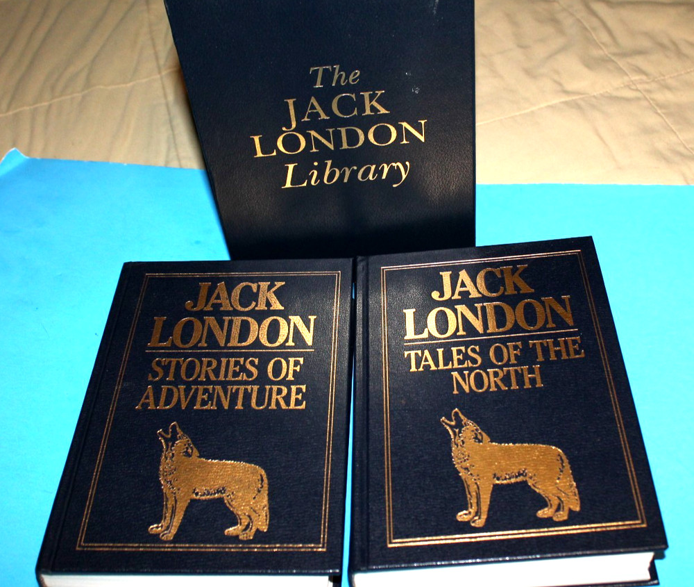 THE JACK LONDON LIBRARY 2 Volumes Dark Blue Bonded LEATHER with Slipcase