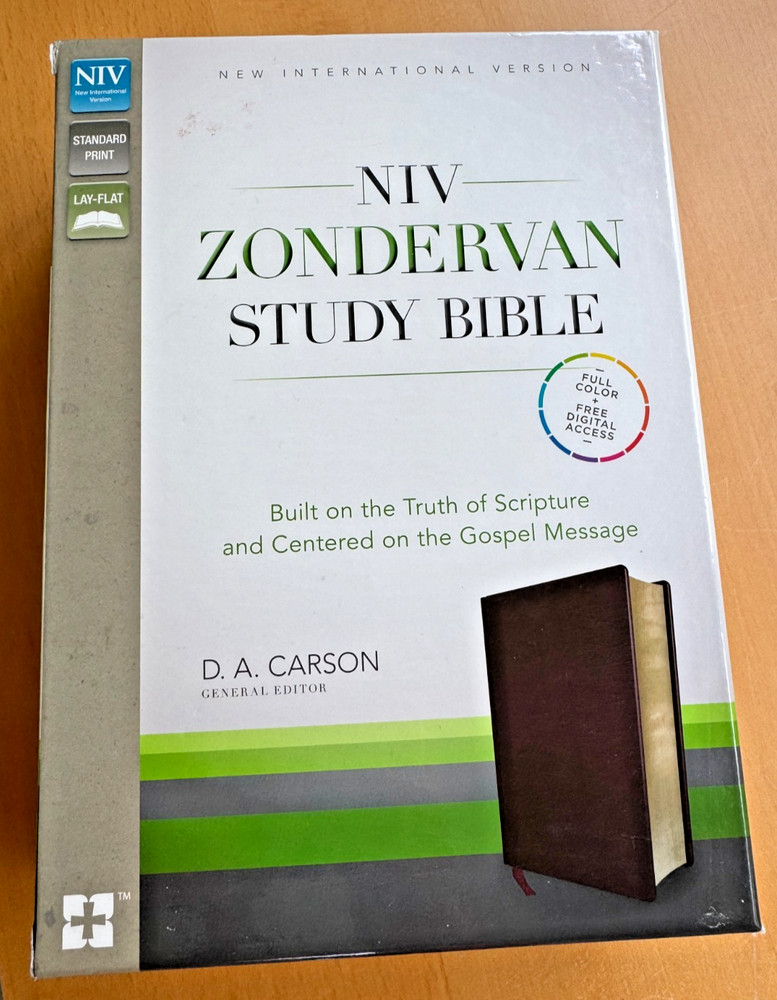 NIV Zondervan Study Bible Burgundy Leather Box Color Lay-Flat Bookmark Notes +