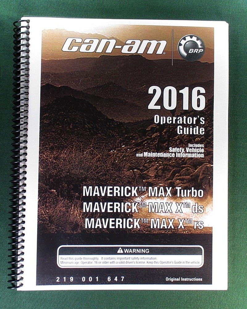 2016 Can-Am Maverick MAX 1000R Turbo Owner’s Manual: 155 Pages & Clear Covers!