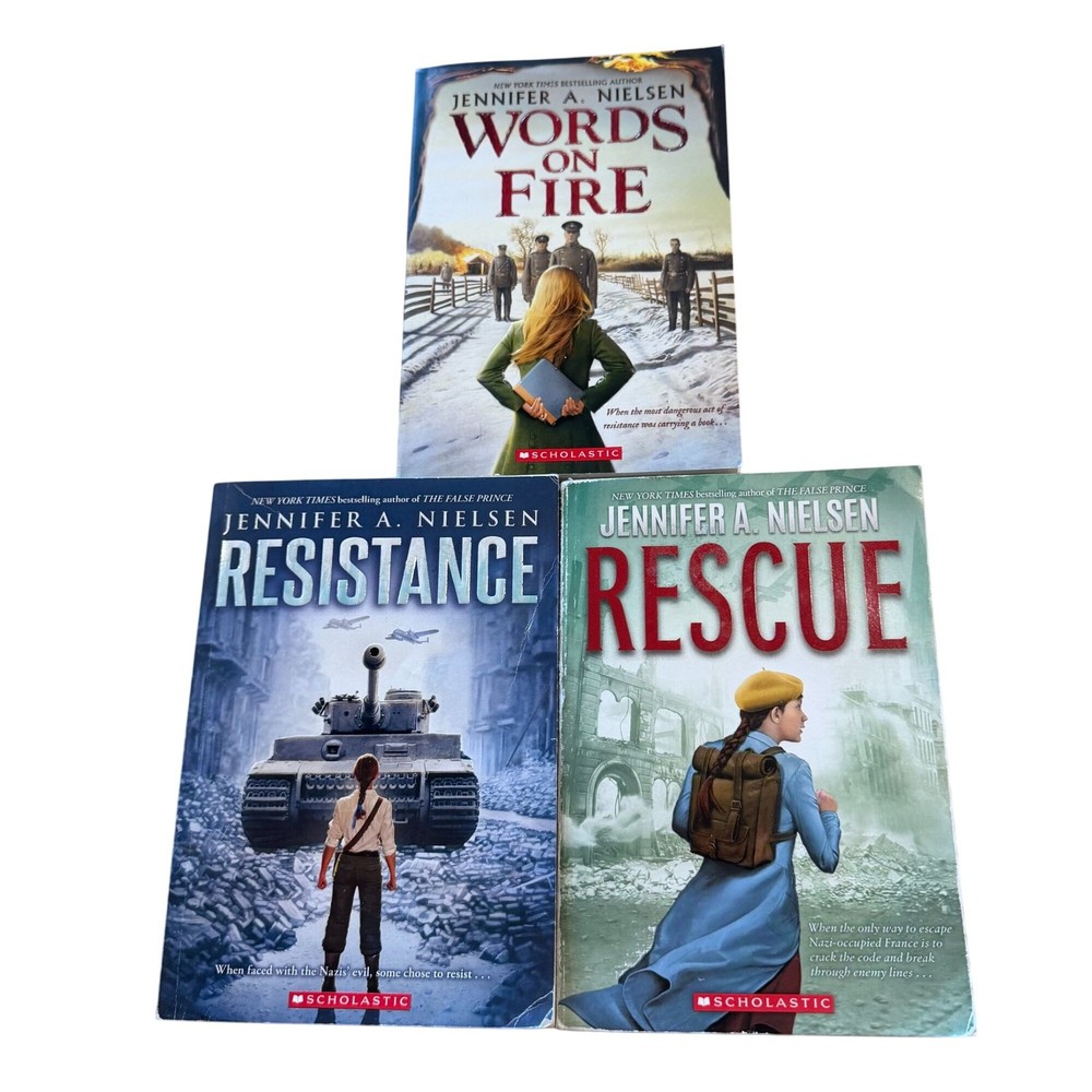 Jennifer Nielsen Book Set Rescue Resistance Words on Fire Paperback Scholastic