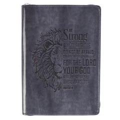 Strong & Courageous Classic Lux-Leather Zip Journal (Leather / Fine Binding)